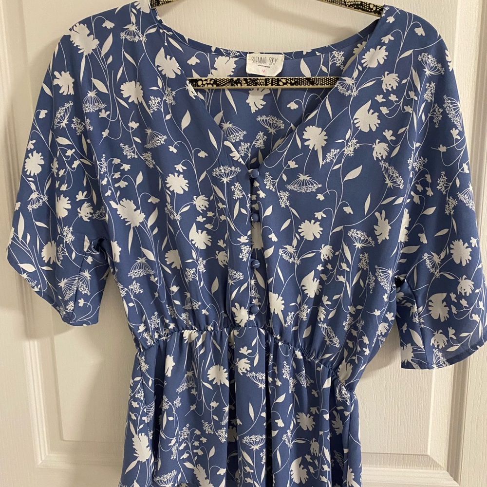 Sienna Sky Blue and White Floral Blouse